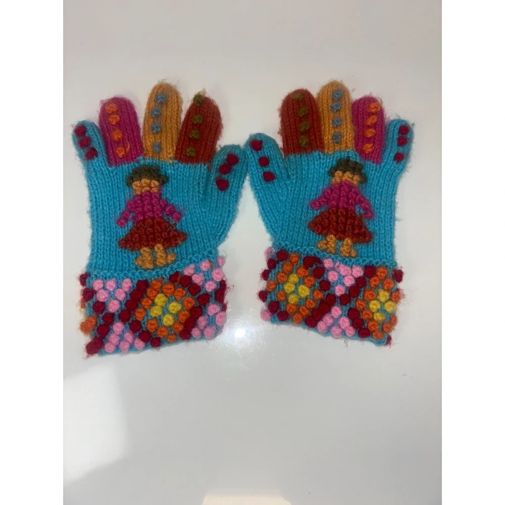 Peruvian gloves knitted alpaca wool Andean community Art‎ To Wear VTG Handmade